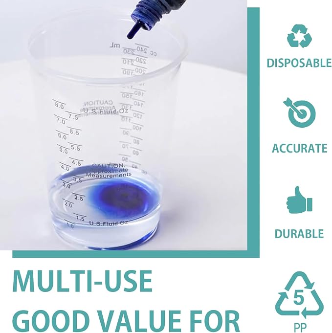 Clear Plastic Measuring Cups, 8oz Graduated Disposable and Reusable Mixing Cups - Image 7