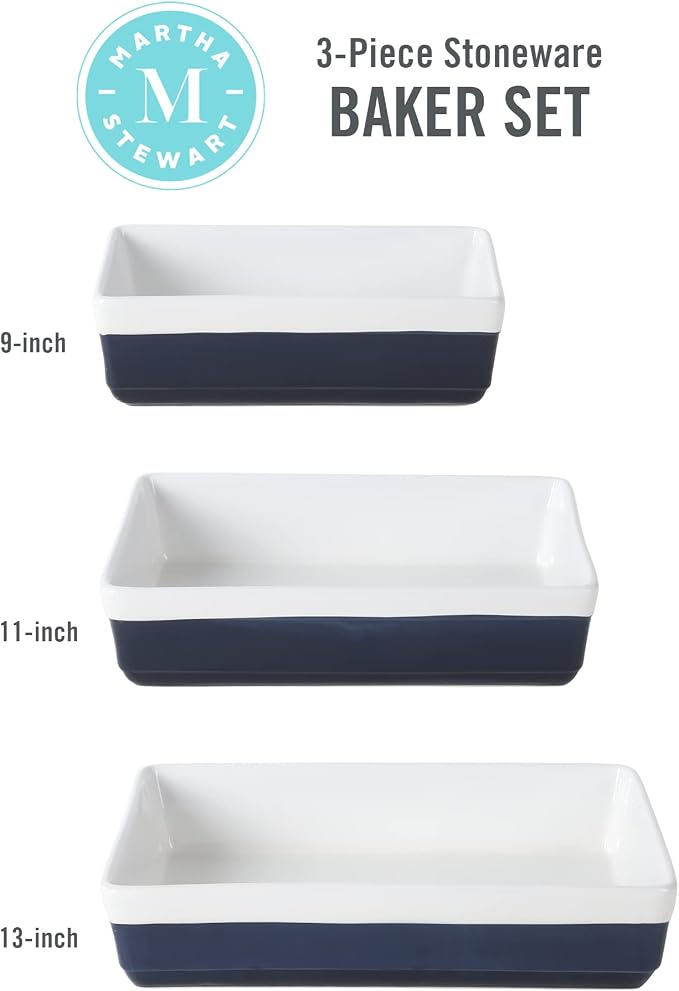 MARTHA STEWART 3-Piece Oven to Table Stoneware Bakeware Set – Baking Dish & - Image 3