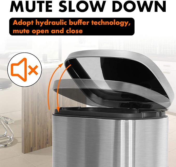 FDW | 8 Gallon Trash Can with Lid | Stainless Steel | Fingerprint Proof | Made - Image 4