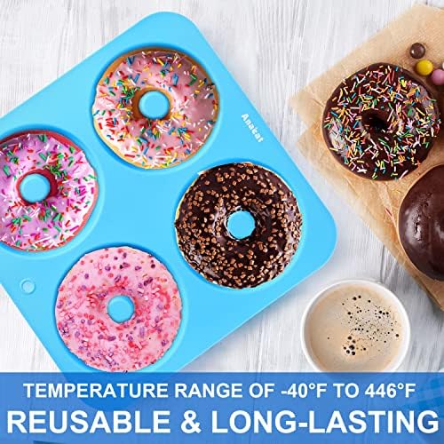 Anaeat Full Size Donut Baking Pans 3 Pack, Big Size 4 Inch Silicone