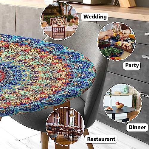 Round Fitted Tablecloth with Elastic Round Outdoor Tablecloths Round