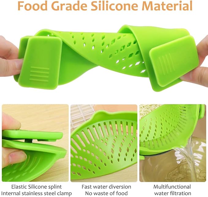 YEVIOR Clip on Strainer for Pots Pan Pasta, Silicone Food Strainer Hands-Free - Image 3