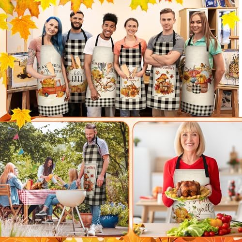 6 Pcs Thanksgiving Fall Kitchen Aprons with Pockets, Vivid