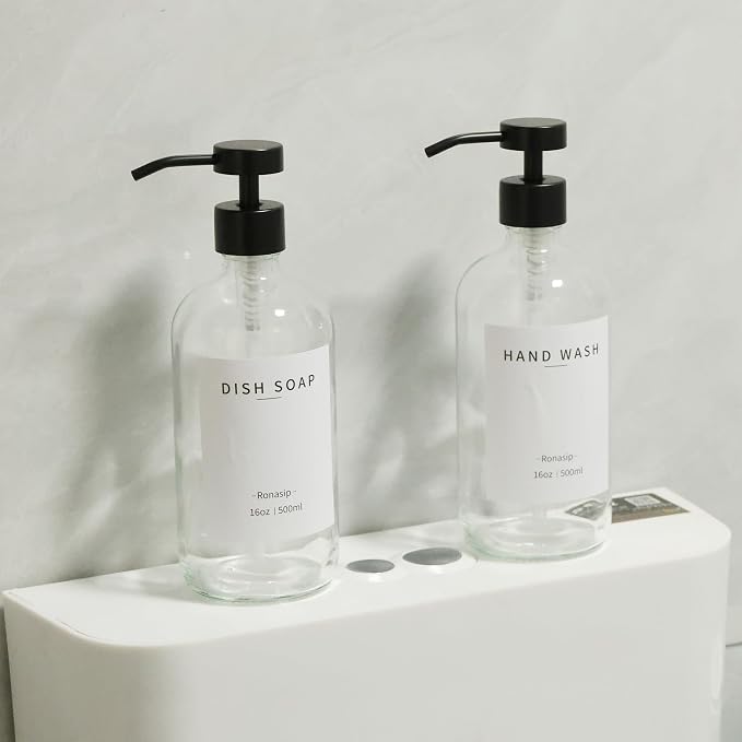 Ronasip Set of 5 Kitchen Soap Dispenser Set 16 Oz Glass Hand Dish Soap Dispenser - Image 7