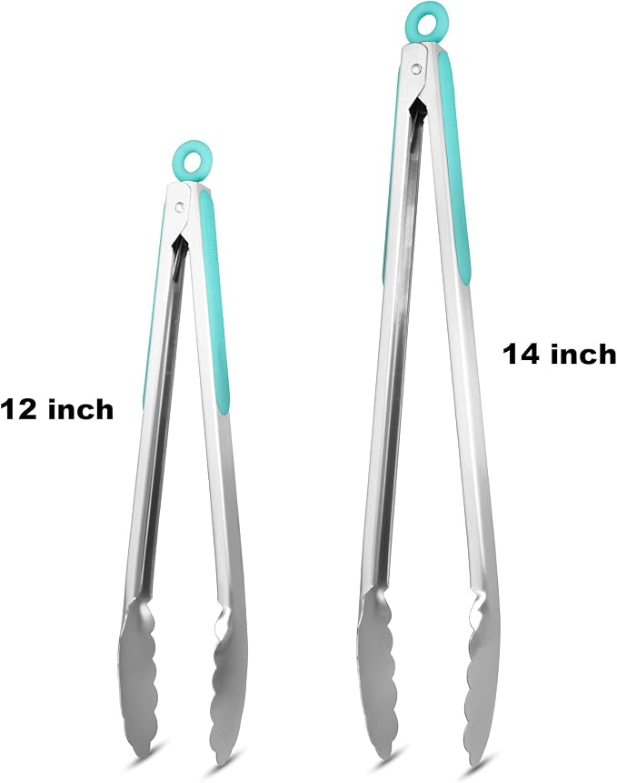 304 Stainless Steel Kitchen Cooking Tongs, Aqua Sky - Image 4