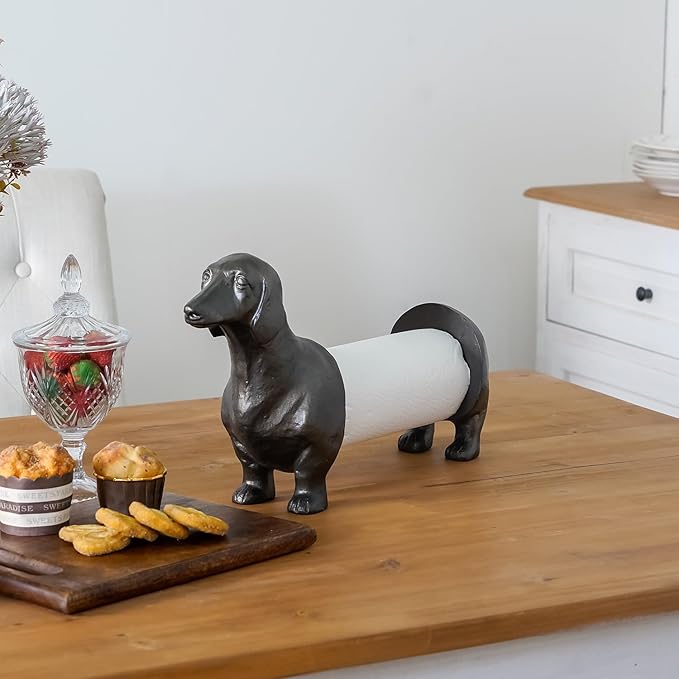 Vintage Dachshund Dog Paper Towel Holder Black Wiener Dog Tissue Towel Display - Image 2