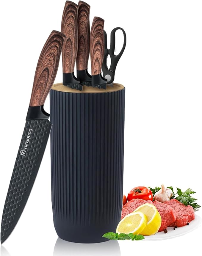 Kitchen Knife Set, Retrosohoo 6-Pieces Khaki Sharp Knife Block Set by RETROSOHOO