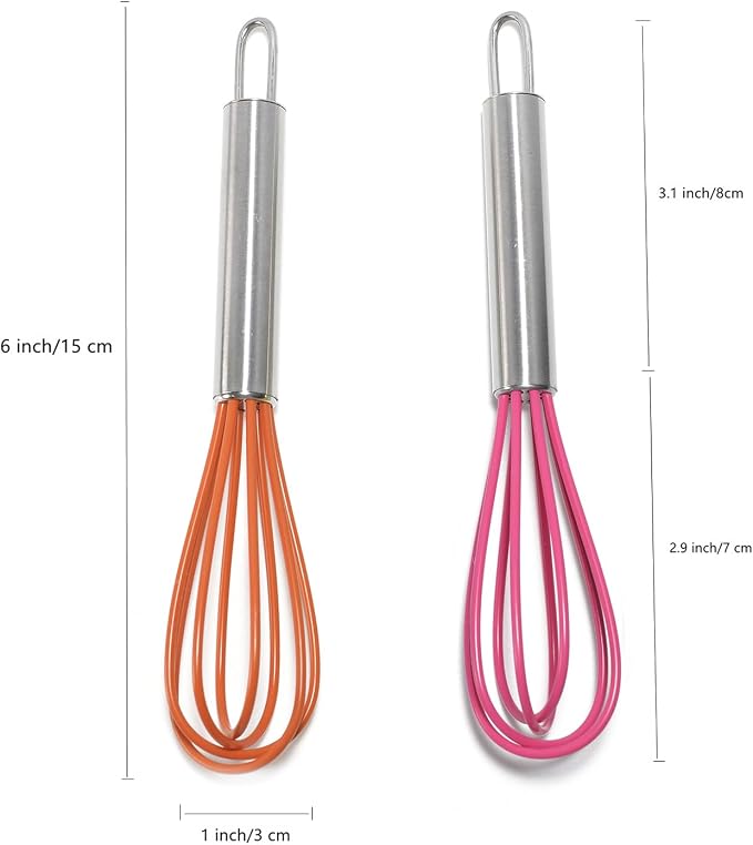 Mini Whisks 6 inch 2Pcs Stainless Whisk+silica gel, Hand Egg Mixer - Image 2