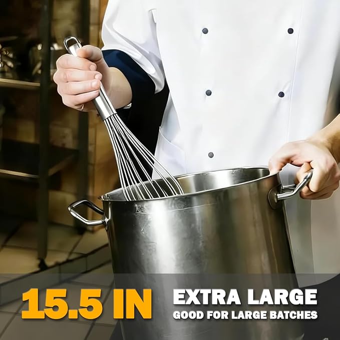 18/10 Stainless Steel Large Whisk Set of 2, 15.5 inch Heavy Duty Long Whisk and - Image 2