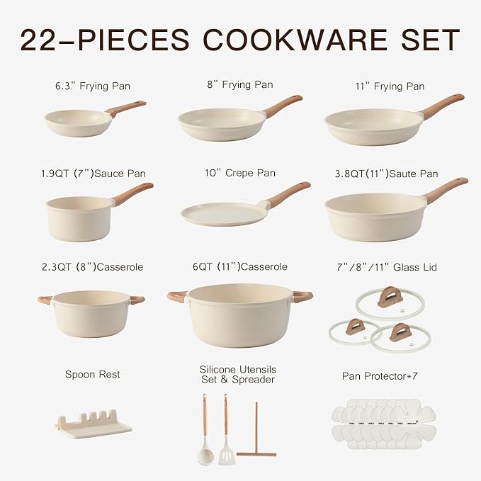 Pots and Pans Set Non Stick Non-Toxic 22 Pcs Ceramic Cookware Sets Nonstick - Image 8