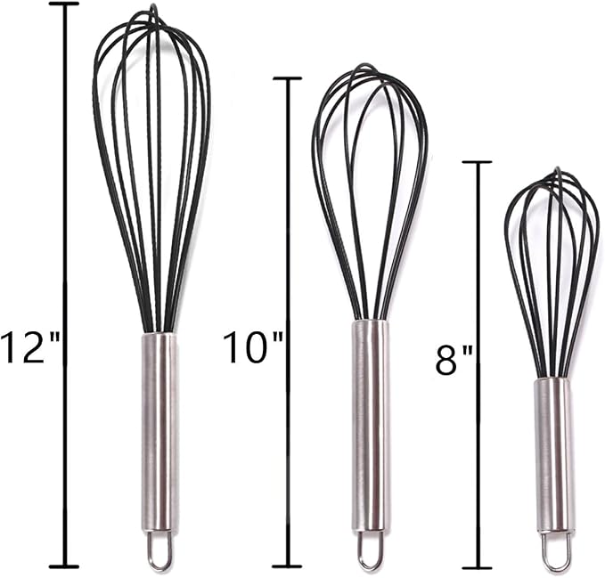 Silicone Whisk set of 3, 8+10+12in Kitchen Balloon Wire Whisks, Hand Egg Mixer - Image 2