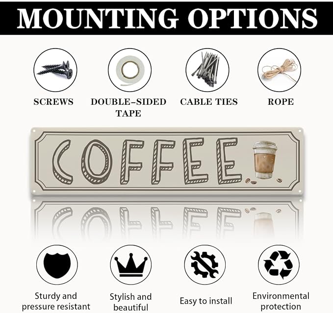 Vintage Coffee Sign Decor, Retro Metal Tin Sign, Home Kitchen Wall Decor - Image 3