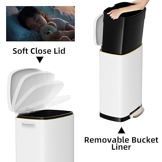 KdbK 13 Gallon Trash Can with Lid, 50L Fingerprint Proof Stainless Steel - Image 3