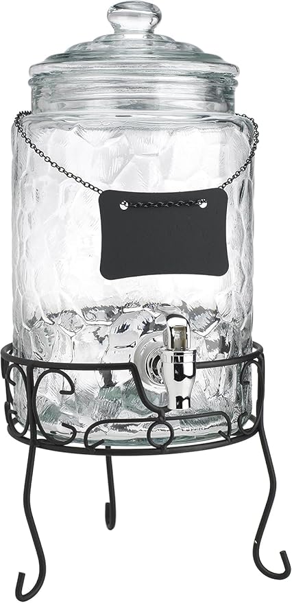 2 PACK 1.5 Gallon Drink dispenser, Classic Hammered Glass Beverage Dispenser - Image 8