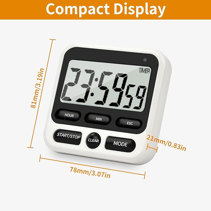 2 Pack Digital Kitchen Timer NKOVE 24 Hour Clock and Alarm Function - Image 2