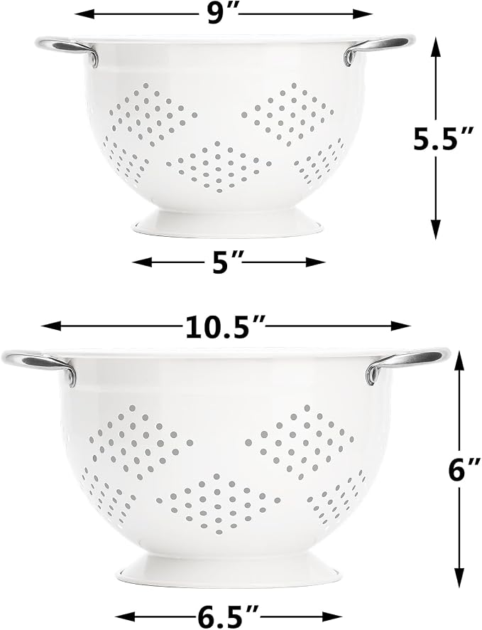 Rorence Powder Coated Steel Colanders: 3 Quart and 5 Quart Set of 2 - Image 2