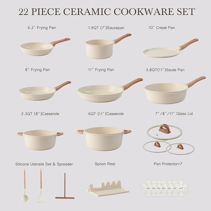 22 Pcs Pots and Pans Set Non Stick Non-Toxic Ceramic Kitchen Cookware Sets - Image 5