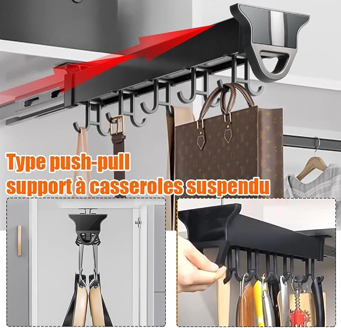 Pull Out Pot Rack, Aluminum Alloy Hanging Pot Rack, Expandable Utility Rack - Image 4