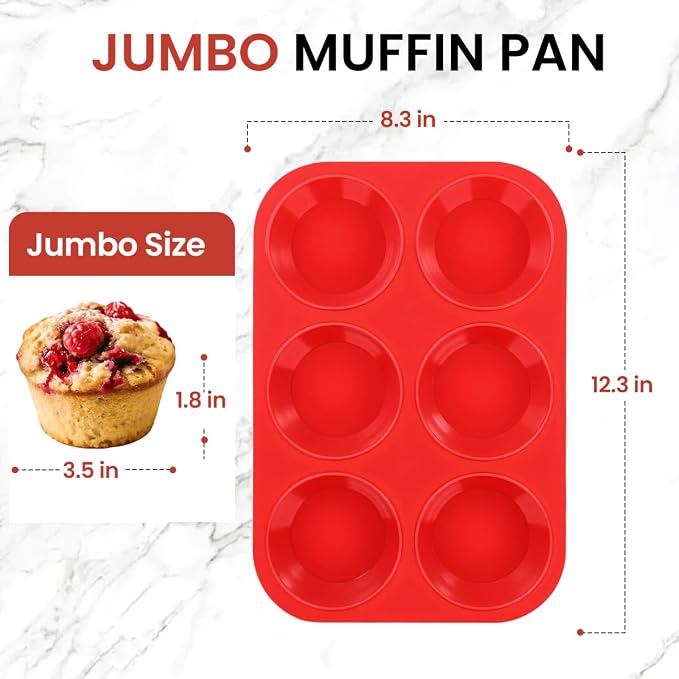 CAKETIME Silicone Jumbo Muffin Pan 3 Pack 6 Cup 3.5 Inch Large Muffin Tin Non - Image 3