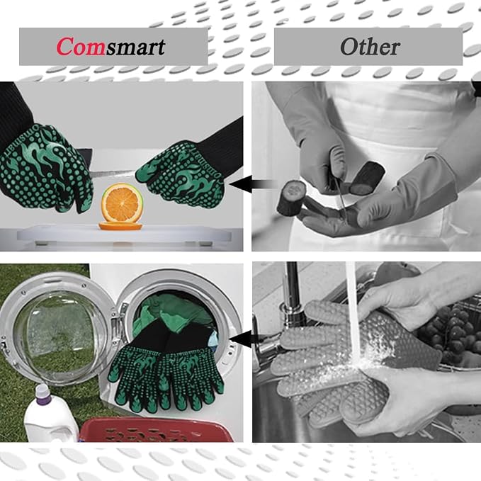 Comsmart BBQ Gloves, 1472°F Heat Resistant Grilling Gloves Silicone Non-Slip - Image 5