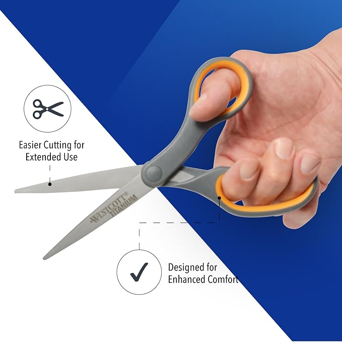 Westcott 8-Inch Titanium Bonded Straight Scissors, Soft Handle - Image 3