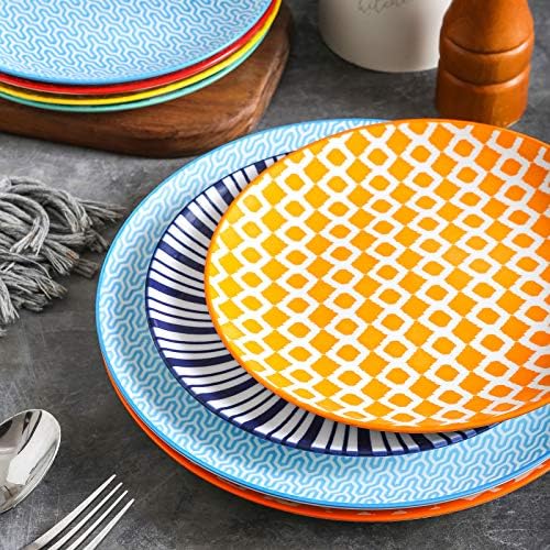 Selamica 8 inch Porcelain Dinner Plates, Large Size Serving Plate for