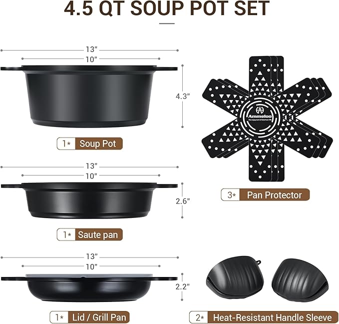 Ammeloo 8-Piece Ceramic Nonstick Cooking Pot Set - Image 3