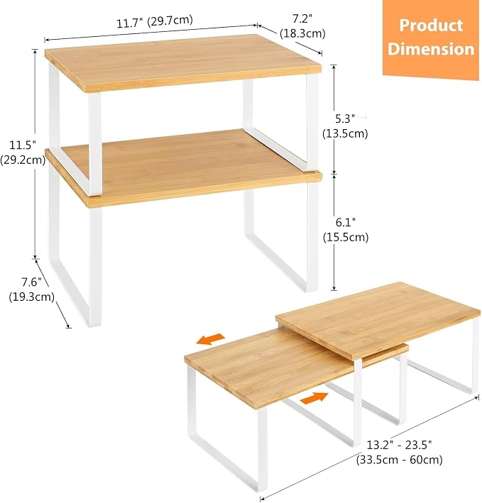 NEX Bamboo Kitchen Cabinet and Counter Shelf Organizer, Stackable & Expandable - Image 3