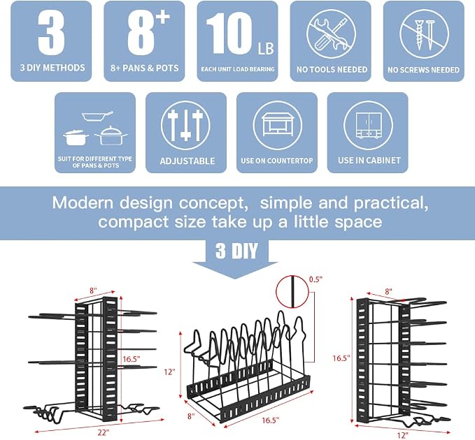 Felibeaco Adjustable Pots and Pans Organizer Rack - Image 3