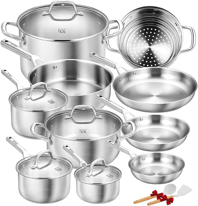 KOCH SYSTEME CS Stainless Steel Cookware Set 17 Piece, Professional 18/10 by KOCHSYSTEMECS