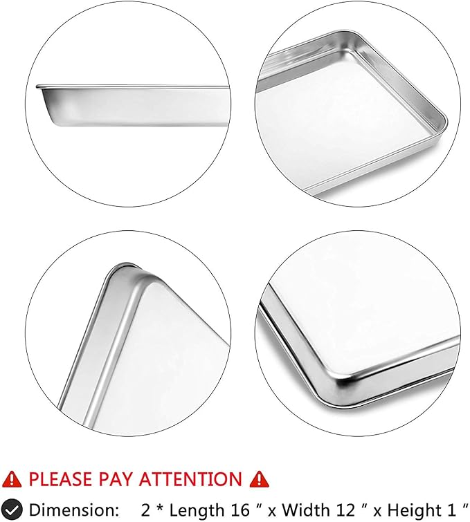 Baking Sheet Set of 2, Stainless Steel 2-Piece Cookie Sheet, Toaster Oven - Image 3
