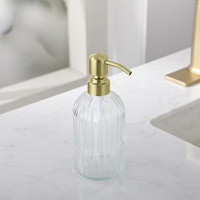 Gold Refillable Glass Kitchen Soap Dispenser, 16oz Bathroom Soap Dispenser - Image 7