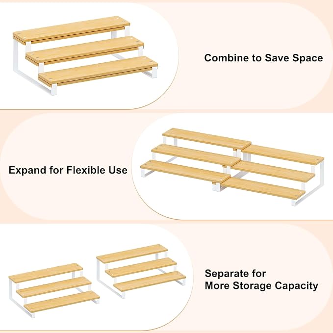 Expandable Can Organizer for Pantry, 3-Tier Adjustable Bamboo & Iron Can Rack - Image 5