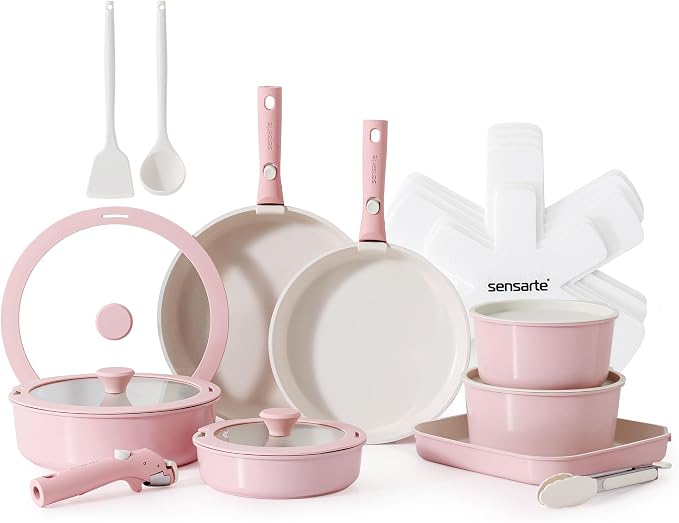 SENSARTE 24 Piece Ceramic Pots and Pans Set, Nonstick Detachable Handle Cookware by SENSARTE