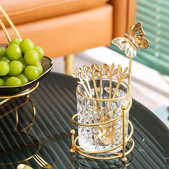 6PCS Coffee Spoons Set with Glass Holder, Small Stainless Steel Gold Tea Spoon - Image 9