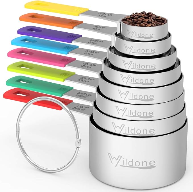 Wildone 8-Piece Measuring Cups Set, Stainless Steel Nesting Measuring Cups by Wildone