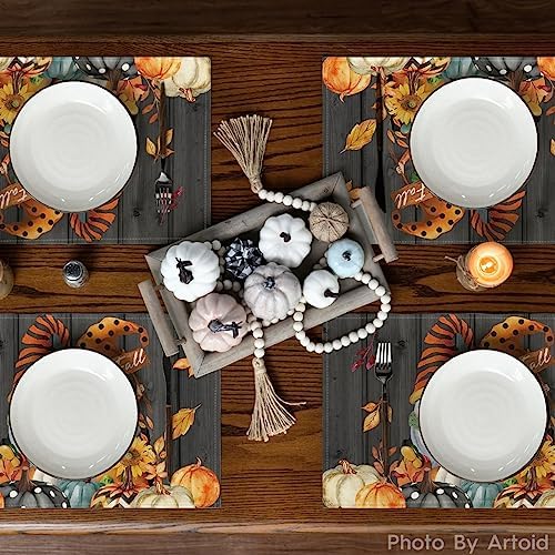 Artoid Mode Gnomes Leaves Pumpkins Fall Placemats Set of 6-12