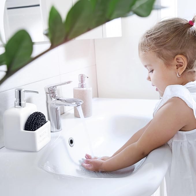RQYIXI Soap Dispenser with Sponge Holder Ceramic Hand and Dish Soap Dispenser - Image 5