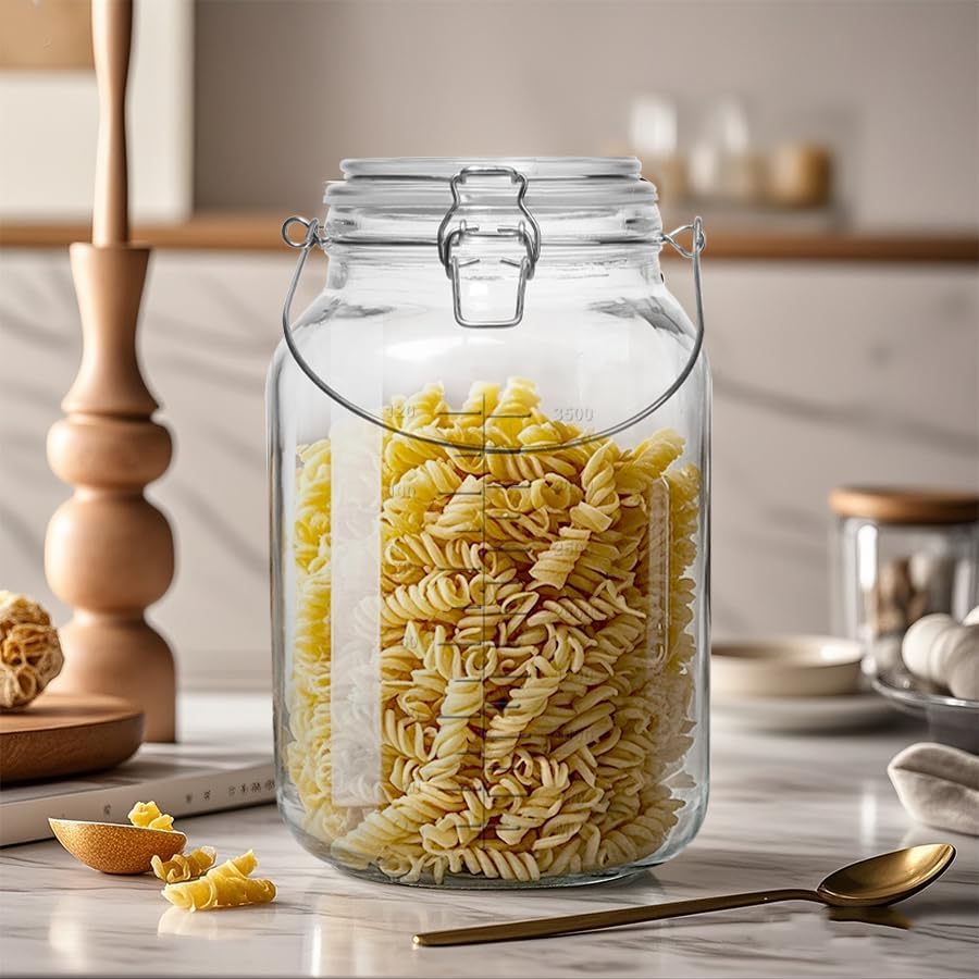 1 Gallon Wide Mouth Glass Jars with Airtight Lids, 2 Pack