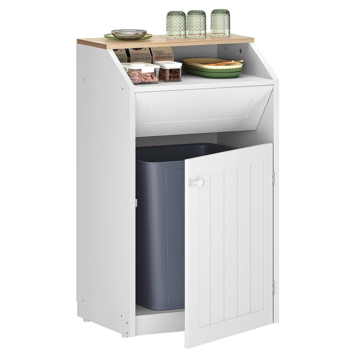 Trash Cabinet, Freestanding Trash Can Cabinet, Wooden Recycling with