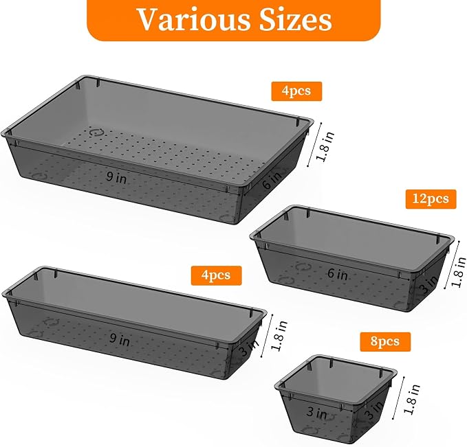 StorMiracle 32 PCS Clear Plastic Drawer Organizer Set, 4-Size vanity organizer - Image 3