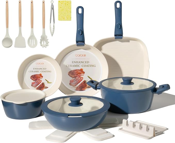 23Pcs Ceramic Cookware Set Non Stick Pots and Pans Set Non Toxic by COICUR