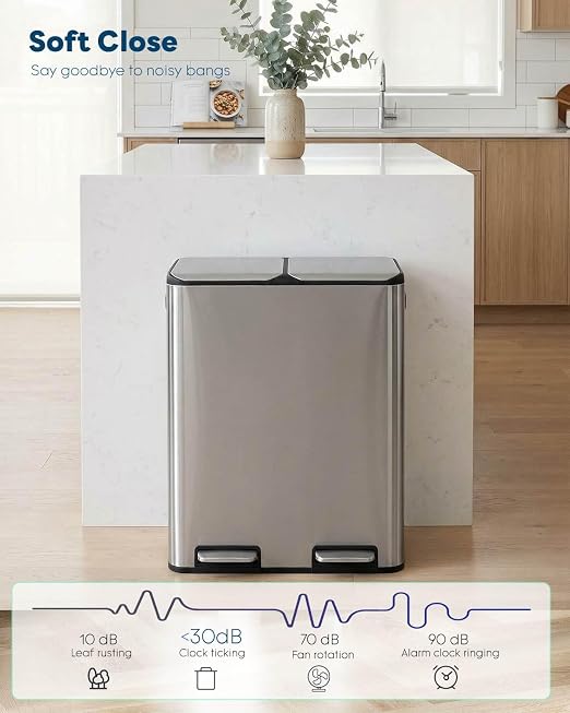 ComfyCorner 16 Gal Dual Trash Can, Stainless Steel Kitchen Garbage Bin - Image 7