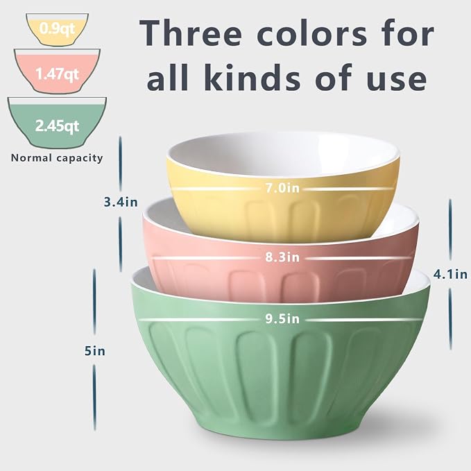 Lareina Ceramic Mixing Bowls Set of 3, Large Nesting Bowls - Image 2