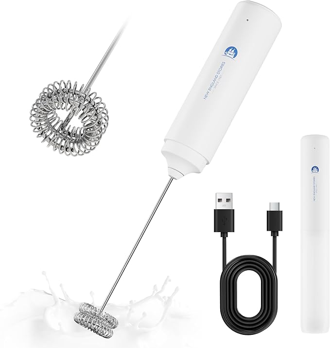 Rechargeable Milk Frother Handheld, 2-IN-1 Dual Spring Whisk Electric Frother by NewEnglandStories