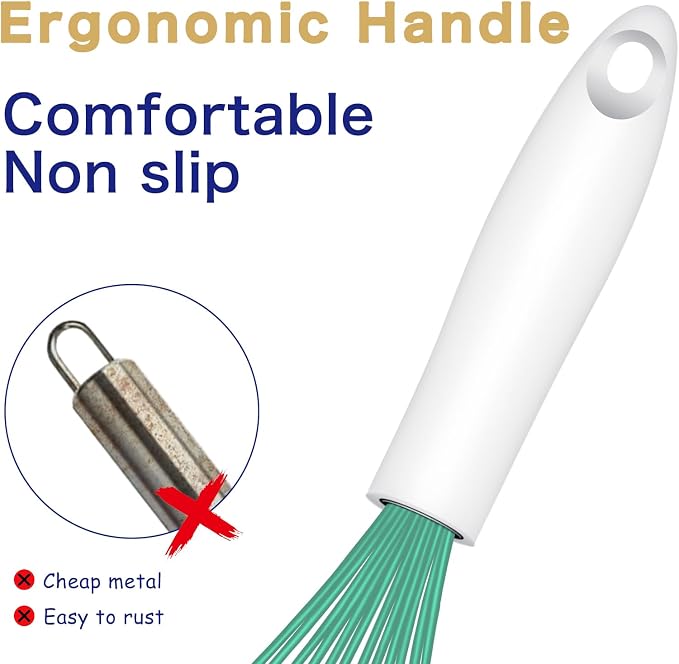 OYV Teal Silicone Whisk, Sealed Waterproof Design Set of 3, Professional - Image 5