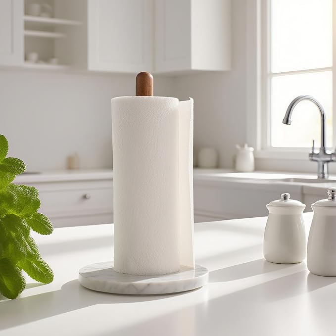 Acacia Wood & Marble Paper Towel Holder – Freestanding Paper Towel Holder - Image 2