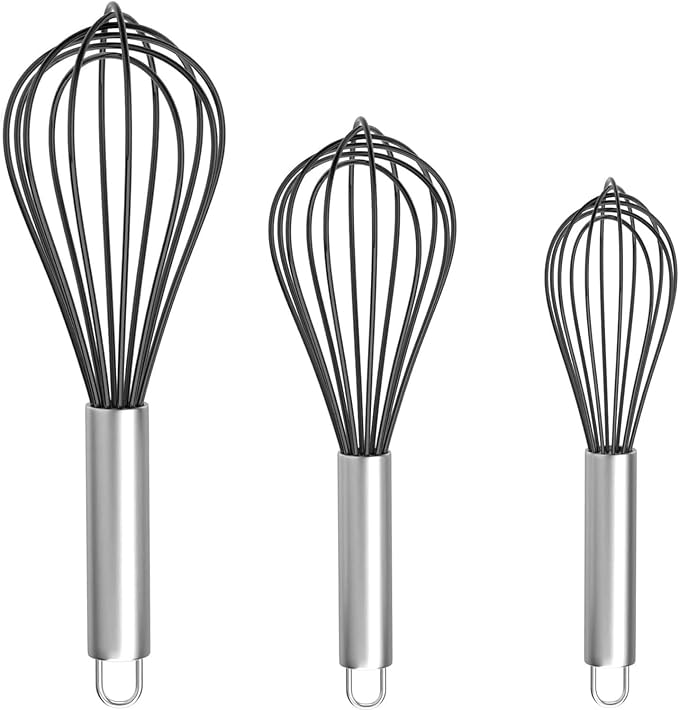 Silicone Whisk, Stainless Steel Wire Whisk Set by Kitchen+Cooking+Kit