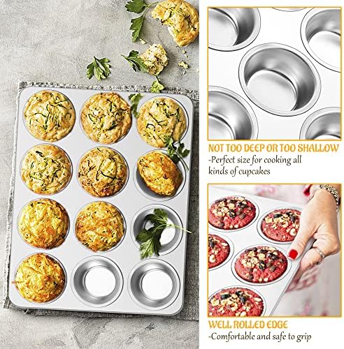 E-far Muffin Pan 12-Cup, 2-Pack Stainless Steel Cupcake Pan for Oven