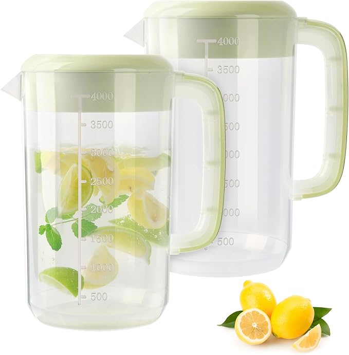 Clear Plastic Pitcher with Lid, 2 Pack Clear Water Pitcher by BPFY